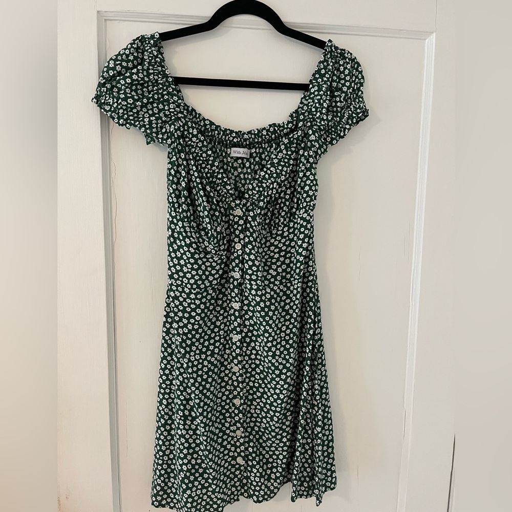 With Jean Emerald and Ivory Polka Dot Mini Dress